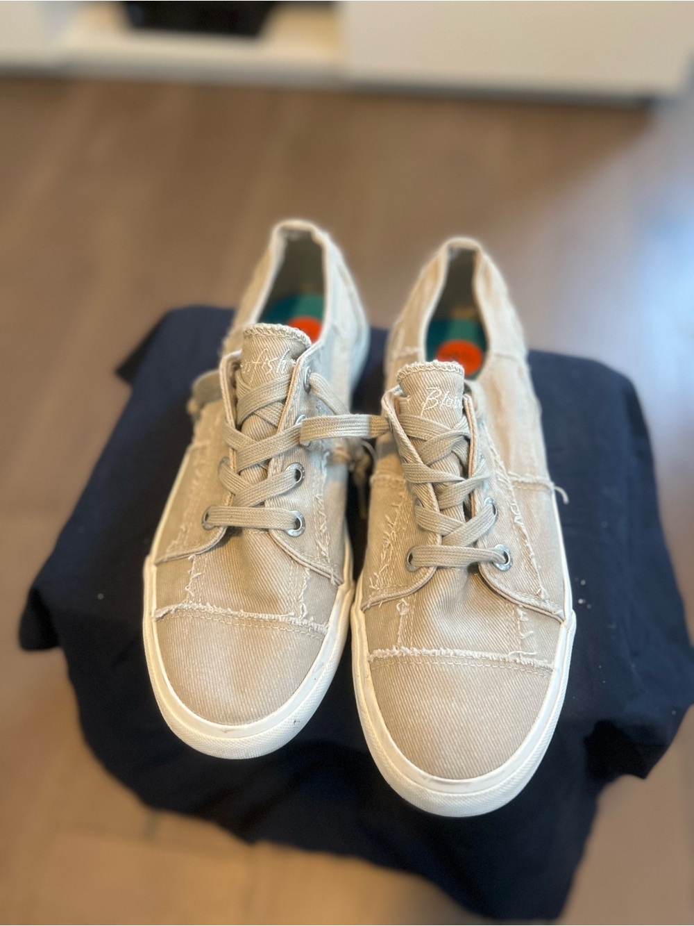Beige Canvas Lace-Up Sneakers
